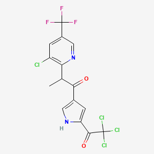 molecular formula C15H9Cl4F3N2O2 B2427331 2-(3-Chloro-5-(trifluoromethyl)-2-pyridinyl)-1-(5-(2,2,2-trichloroacetyl)-1H-pyrrol-3-yl)-1-propanone CAS No. 339099-47-7