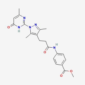 molecular formula C21H23N5O4 B2427333 methyl 4-(3-(3,5-dimethyl-1-(4-methyl-6-oxo-1,6-dihydropyrimidin-2-yl)-1H-pyrazol-4-yl)propanamido)benzoate CAS No. 1172070-35-7