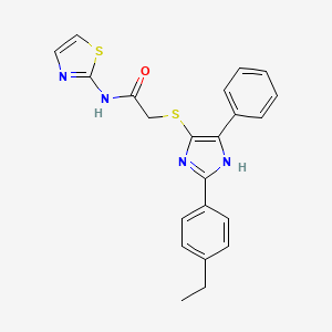 molecular formula C22H20N4OS2 B2427355 2-((2-(4-ethylphenyl)-5-phenyl-1H-imidazol-4-yl)thio)-N-(thiazol-2-yl)acetamide CAS No. 901258-40-0