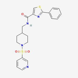 molecular formula C21H22N4O3S2 B2427363 2-苯基-N-((1-(吡啶-3-磺酰基)哌啶-4-基)甲基)噻唑-4-甲酰胺 CAS No. 1797296-21-9