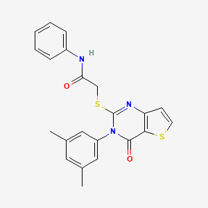 molecular formula C22H19N3O2S2 B2427369 2-{[3-(3,5-dimethylphenyl)-4-oxo-3,4-dihydrothieno[3,2-d]pyrimidin-2-yl]sulfanyl}-N-phenylacetamide CAS No. 1261002-47-4