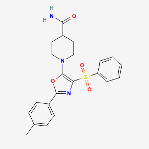 molecular formula C22H23N3O4S B2427378 1-[2-(4-Methylphenyl)-4-(phenylsulfonyl)-1,3-oxazol-5-yl]piperidine-4-carboxamide CAS No. 862763-60-8