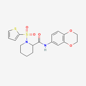 molecular formula C18H20N2O5S2 B2427385 N-(2,3-dihydrobenzo[b][1,4]dioxin-6-yl)-1-(thiophen-2-ylsulfonyl)piperidine-2-carboxamide CAS No. 1098688-41-5