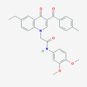 molecular formula C29H28N2O5 B2427404 N-(3,4-dimethoxyphenyl)-2-(6-ethyl-3-(4-methylbenzoyl)-4-oxoquinolin-1(4H)-yl)acetamide CAS No. 898343-96-9