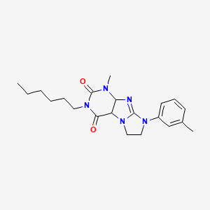 molecular formula C21H27N5O2 B2427423 3-hexyl-1-methyl-8-(3-methylphenyl)-1H,2H,3H,4H,6H,7H,8H-imidazo[1,2-g]purine-2,4-dione CAS No. 872840-08-9