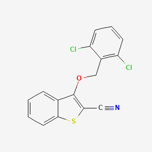 molecular formula C16H9Cl2NOS B2427441 3-[(2,6-Dichlorophenyl)methoxy]-1-benzothiophene-2-carbonitrile CAS No. 303985-37-7