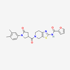 molecular formula C24H24N4O4S B2427461 N-(5-(1-(3,4-dimethylphenyl)-5-oxopyrrolidine-3-carbonyl)-4,5,6,7-tetrahydrothiazolo[5,4-c]pyridin-2-yl)furan-2-carboxamide CAS No. 1351595-65-7
