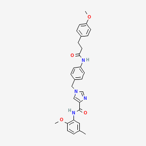 B2427466 N-(2-methoxy-5-methylphenyl)-1-(4-(3-(4-methoxyphenyl)propanamido)benzyl)-1H-imidazole-4-carboxamide CAS No. 1251699-54-3