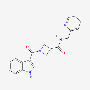 molecular formula C19H18N4O2 B2427468 1-(1H-indole-3-carbonyl)-N-(pyridin-2-ylmethyl)azetidine-3-carboxamide CAS No. 1396750-87-0