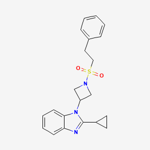 molecular formula C21H23N3O2S B2427499 2-Cyclopropyl-1-[1-(2-phenylethylsulfonyl)azetidin-3-yl]benzimidazole CAS No. 2380068-14-2