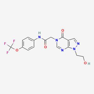 molecular formula C16H14F3N5O4 B2427505 2-[1-(2-羟乙基)-4-氧代吡唑并[3,4-d]嘧啶-5-基]-N-[4-(三氟甲氧基)苯基]乙酰胺 CAS No. 899971-77-8
