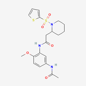 molecular formula C20H25N3O5S2 B2427538 N-(5-acetamido-2-methoxyphenyl)-2-(1-(thiophen-2-ylsulfonyl)piperidin-2-yl)acetamide CAS No. 1105237-13-5