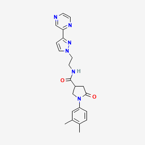 molecular formula C22H24N6O2 B2427560 1-(3,4-dimethylphenyl)-5-oxo-N-(2-(3-(pyrazin-2-yl)-1H-pyrazol-1-yl)ethyl)pyrrolidine-3-carboxamide CAS No. 2034604-73-2