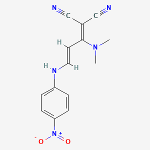 molecular formula C14H13N5O2 B2427561 2-[1-(二甲氨基)-3-(4-硝基苯胺基)-2-丙烯亚基]丙二腈 CAS No. 339102-21-5