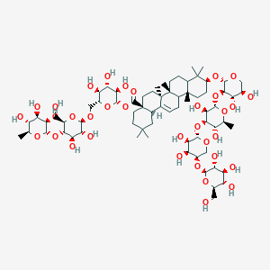 molecular formula C70H114O34 B2427567 [(2S,3R,4S,5S,6R)-6-[[(2R,3R,4R,5S,6R)-3,4-dihydroxy-6-(hydroxymethyl)-5-[(2S,3R,4R,5R,6S)-3,4,5-trihydroxy-6-methyloxan-2-yl]oxyoxan-2-yl]oxymethyl]-3,4,5-trihydroxyoxan-2-yl] (4aS,6aS,6bR,10S,12aR,14bS)-10-[(2S,3R,4S,5R)-3-[(2S,3R,4R,5S,6S)-4-[(2S,3R,4S,5R)-3,4-dihydroxy-5-[(2S,3R,4S,5S,6R)-3,4,5-trihydroxy-6-(hydroxymethyl)oxan-2-yl]oxyoxan-2-yl]oxy-3,5-dihydroxy-6-methyloxan-2-yl]oxy-4,5-dihydroxyoxan-2-yl]oxy-2,2,6a,6b,9,9,12a-heptamethyl-1,3,4,5,6,6a,7,8,8a,10,11,12,13,14b-tetradecahydropicene-4a-carboxylate CAS No. 1699748-21-4
