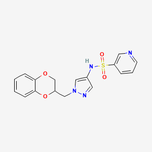 molecular formula C17H16N4O4S B2427578 N-(1-((2,3-dihydrobenzo[b][1,4]dioxin-2-yl)methyl)-1H-pyrazol-4-yl)pyridine-3-sulfonamide CAS No. 1788846-50-3