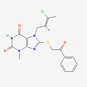 molecular formula C18H17ClN4O3S B2427580 (Z)-7-(3-chlorobut-2-en-1-yl)-3-methyl-8-((2-oxo-2-phenylethyl)thio)-1H-purine-2,6(3H,7H)-dione CAS No. 882757-41-7