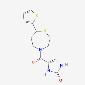 molecular formula C13H15N3O2S2 B2427596 4-(7-(thiophen-2-yl)-1,4-thiazepane-4-carbonyl)-1H-imidazol-2(3H)-one CAS No. 1705068-17-2