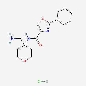 molecular formula C16H26ClN3O3 B2427599 N-[4-(Aminomethyl)oxan-4-yl]-2-cyclohexyl-1,3-oxazole-4-carboxamide;hydrochloride CAS No. 2470438-47-0