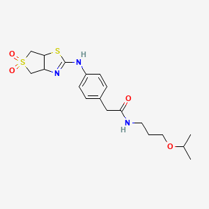 molecular formula C19H27N3O4S2 B2427613 2-{4-[(5,5-dioxido-3a,4,6,6a-tetrahydrothieno[3,4-d][1,3]thiazol-2-yl)amino]phenyl}-N-(3-isopropoxypropyl)acetamide CAS No. 866345-64-4