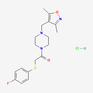 molecular formula C18H23ClFN3O2S B2427620 1-(4-((3,5-Dimethylisoxazol-4-yl)methyl)piperazin-1-yl)-2-((4-fluorophenyl)thio)ethanone hydrochloride CAS No. 1351646-87-1