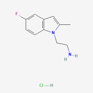 molecular formula C11H14ClFN2 B2427626 2-(5-氟-2-甲基吲哚-1-基)乙胺；盐酸盐 CAS No. 2470437-10-4