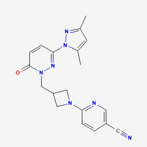 molecular formula C19H19N7O B2427631 6-(3-{[3-(3,5-二甲基-1H-吡唑-1-基)-6-氧代-1,6-二氢哒嗪-1-基]甲基}氮杂环丁-1-基)吡啶-3-腈 CAS No. 2195940-95-3