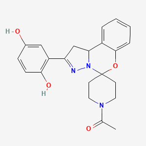 molecular formula C22H23N3O4 B2427642 1-(2-(2,5-Dihydroxyphenyl)-1,10b-dihydrospiro[benzo[e]pyrazolo[1,5-c][1,3]oxazine-5,4'-piperidin]-1'-yl)ethanone CAS No. 899972-22-6