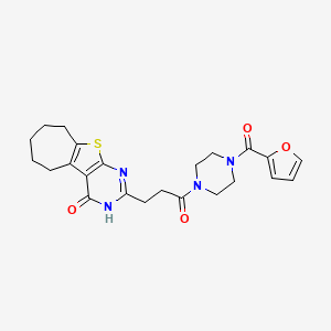 molecular formula C23H26N4O4S B2427654 2-(3-(4-(furan-2-carbonyl)piperazin-1-yl)-3-oxopropyl)-6,7,8,9-tetrahydro-3H-cyclohepta[4,5]thieno[2,3-d]pyrimidin-4(5H)-one CAS No. 1030112-38-9