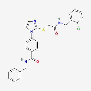 molecular formula C26H23ClN4O2S B2427664 N-苄基-4-{2-[({[(2-氯苯基)甲基]氨基甲酰基}甲基)硫代]-1H-咪唑-1-基}苯甲酰胺 CAS No. 1359006-51-1