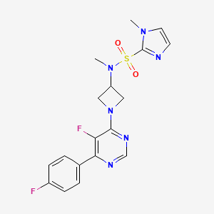molecular formula C18H18F2N6O2S B2427704 N-[1-[5-Fluoro-6-(4-fluorophenyl)pyrimidin-4-yl]azetidin-3-yl]-N,1-dimethylimidazole-2-sulfonamide CAS No. 2380188-78-1