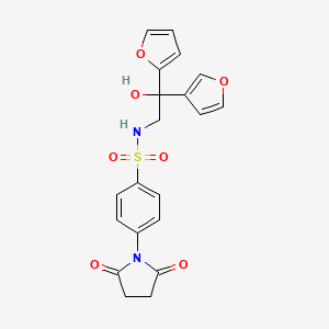 molecular formula C20H18N2O7S B2427711 4-(2,5-dioxopyrrolidin-1-yl)-N-(2-(furan-2-yl)-2-(furan-3-yl)-2-hydroxyethyl)benzenesulfonamide CAS No. 2034236-49-0