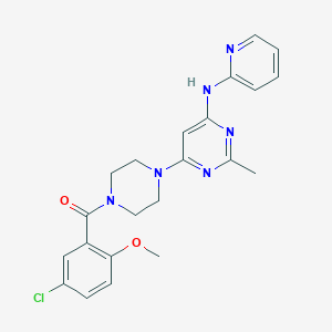 molecular formula C22H23ClN6O2 B2427735 (5-氯-2-甲氧基苯基)(4-(2-甲基-6-(吡啶-2-基氨基)嘧啶-4-基)哌嗪-1-基)甲酮 CAS No. 1421515-20-9