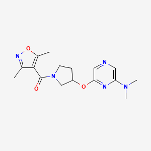molecular formula C16H21N5O3 B2427743 (3-((6-(Dimethylamino)pyrazin-2-yl)oxy)pyrrolidin-1-yl)(3,5-dimethylisoxazol-4-yl)methanone CAS No. 2034318-67-5