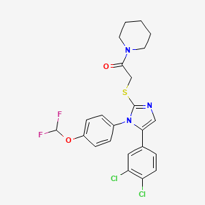 molecular formula C23H21Cl2F2N3O2S B2427745 2-((5-(3,4-dichlorophenyl)-1-(4-(difluoromethoxy)phenyl)-1H-imidazol-2-yl)thio)-1-(piperidin-1-yl)ethanone CAS No. 1226445-35-7
