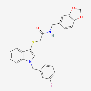 molecular formula C25H21FN2O3S B2427764 N-(1,3-benzodioxol-5-ylmethyl)-2-[1-[(3-fluorophenyl)methyl]indol-3-yl]sulfanylacetamide CAS No. 851412-40-3