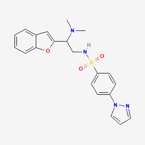 molecular formula C21H22N4O3S B2427786 N-(2-(benzofuran-2-yl)-2-(dimethylamino)ethyl)-4-(1H-pyrazol-1-yl)benzenesulfonamide CAS No. 2034563-03-4