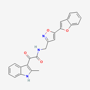 molecular formula C23H17N3O4 B2427799 N-[[5-(2-苯并呋喃基)-3-异恶唑基]甲基]-2-(2-甲基-1H-吲哚-3-基)-2-氧代乙酰胺 CAS No. 1105200-77-8