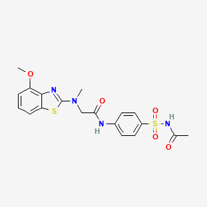 molecular formula C19H20N4O5S2 B2427808 N-(4-(N-acetylsulfamoyl)phenyl)-2-((4-methoxybenzo[d]thiazol-2-yl)(methyl)amino)acetamide CAS No. 1351651-44-9