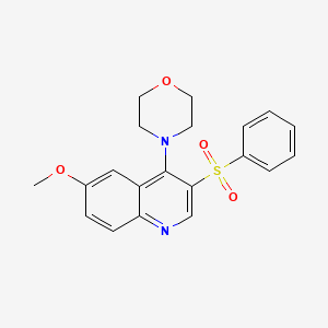 molecular formula C20H20N2O4S B2427826 3-(Benzenesulfonyl)-6-methoxy-4-(morpholin-4-yl)quinoline CAS No. 866811-74-7