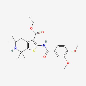 molecular formula C23H30N2O5S B2427841 Ethyl 2-(3,4-dimethoxybenzamido)-5,5,7,7-tetramethyl-4,5,6,7-tetrahydrothieno[2,3-c]pyridine-3-carboxylate CAS No. 896680-19-6