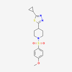 molecular formula C17H21N3O3S2 B2427847 2-Cyclopropyl-5-(1-((4-methoxyphenyl)sulfonyl)piperidin-4-yl)-1,3,4-thiadiazole CAS No. 1105246-32-9