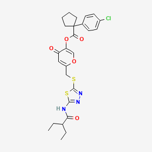 6-(((5-(2-ethylbutanamido)-1,3,4-thiadiazol-2-yl)thio)methyl)-4-oxo-4H-pyran-3-yl 1-(4-chlorophenyl)cyclopentanecarboxylate