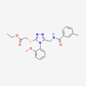 molecular formula C22H24N4O4S B2427937 2-[[4-(2-甲氧基苯基)-5-[[(3-甲基苯甲酰)氨基]甲基]-1,2,4-三唑-3-基]硫代]乙酸乙酯 CAS No. 689751-42-6