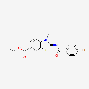 molecular formula C18H15BrN2O3S B2427943 (E)-ethyl 2-((4-bromobenzoyl)imino)-3-methyl-2,3-dihydrobenzo[d]thiazole-6-carboxylate CAS No. 865545-07-9