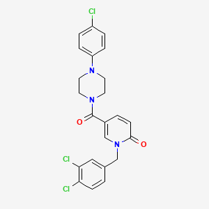 molecular formula C23H20Cl3N3O2 B2427945 5-{[4-(4-chlorophenyl)piperazino]carbonyl}-1-(3,4-dichlorobenzyl)-2(1H)-pyridinone CAS No. 242472-05-5