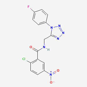 molecular formula C15H10ClFN6O3 B2427954 2-chloro-N-((1-(4-fluorophenyl)-1H-tetrazol-5-yl)methyl)-5-nitrobenzamide CAS No. 942000-15-9