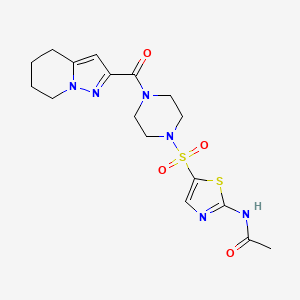 molecular formula C17H22N6O4S2 B2427955 N-(5-((4-(4,5,6,7-tetrahydropyrazolo[1,5-a]pyridine-2-carbonyl)piperazin-1-yl)sulfonyl)thiazol-2-yl)acetamide CAS No. 2034592-52-2