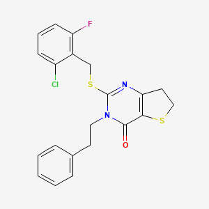 molecular formula C21H18ClFN2OS2 B2427956 2-((2-chloro-6-fluorobenzyl)thio)-3-phenethyl-6,7-dihydrothieno[3,2-d]pyrimidin-4(3H)-one CAS No. 877652-86-3