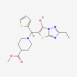 molecular formula C18H22N4O3S2 B2427997 1-((2-乙基-6-羟基噻唑并[3,2-b][1,2,4]三唑-5-基)(噻吩-2-基)甲基)哌啶-4-羧酸甲酯 CAS No. 886908-59-4